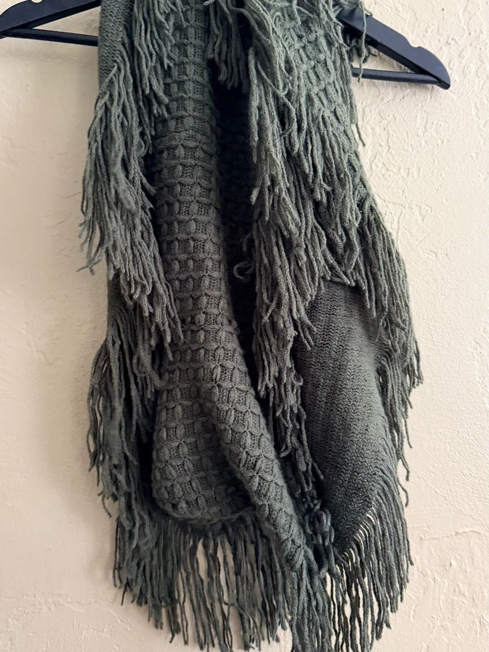 Fringed Knit Wrap Scarf - Olive